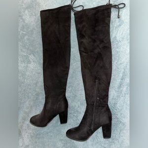 Women’s thigh high over the knee mid heel long faux fur boot
